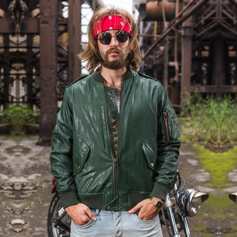 

Мужская короткая куртка-бомбер из натуральной кожи, весна-осень 100%