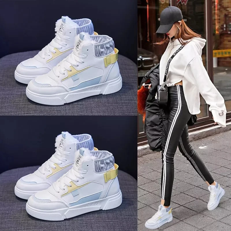

2020 winter New Sneakers Woman Vulcanized Shoes Female Outdoor Lace-Up Plus velvet warm shoes Thicken Sneakers Women
