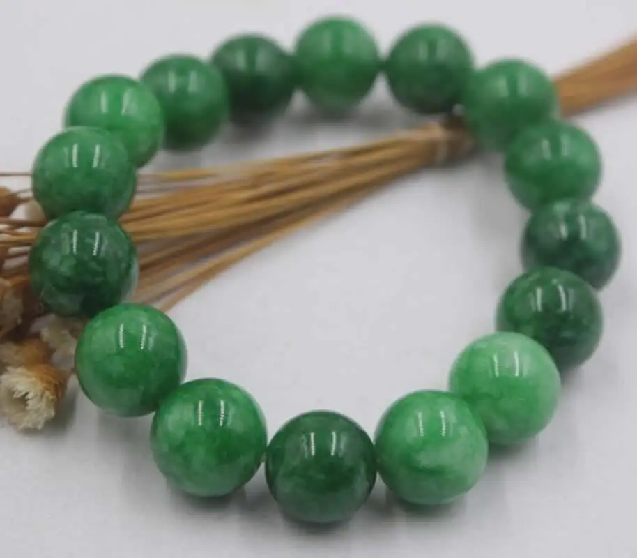 

Wholesale Natural Jade 10mm Beads Bracelet Round Smooth Beads Elastic line Bracelet
