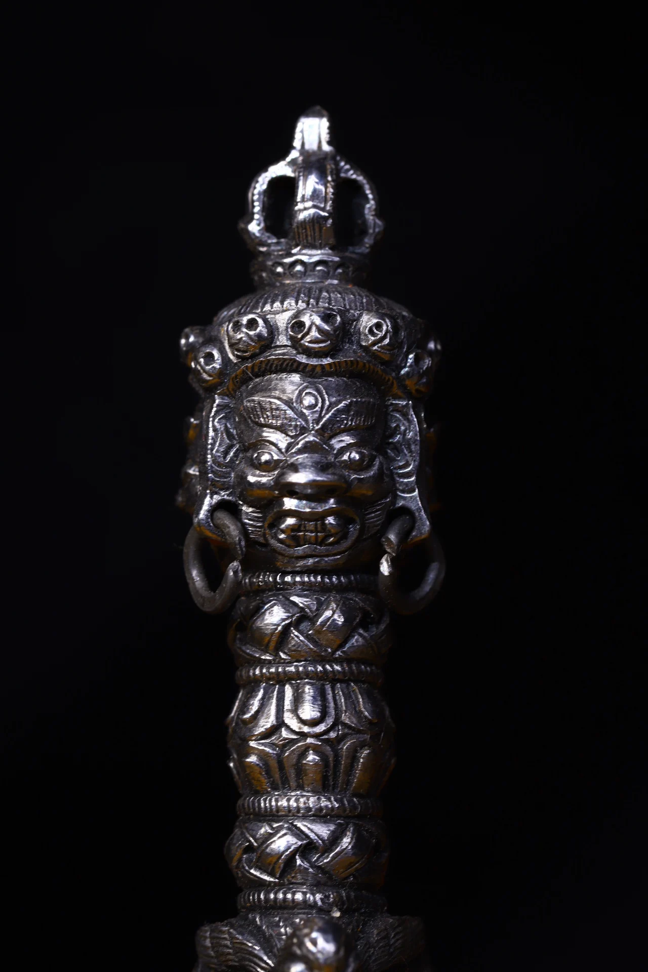 Коллекция тибетских храмов 6 дюймов старые трусики голова цинабара Махакала