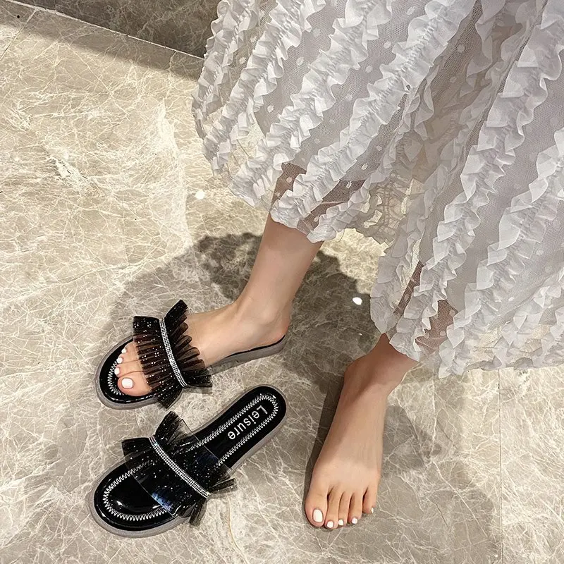 

Slippers Casual Female Shoes Summer Clogs Woman Slides Lady Low Luxury 2021 Beach Girl Flat Basic Fabric Rubber Sweet PU Cotton