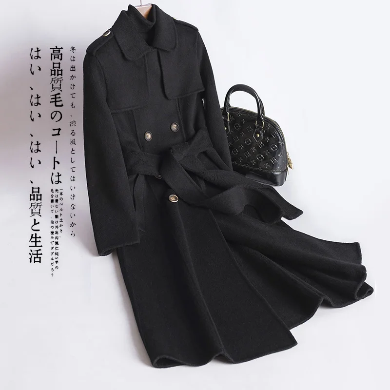 Шерстяное пальто женское элегантное зимнее 2020 корейская мода кашемировая
