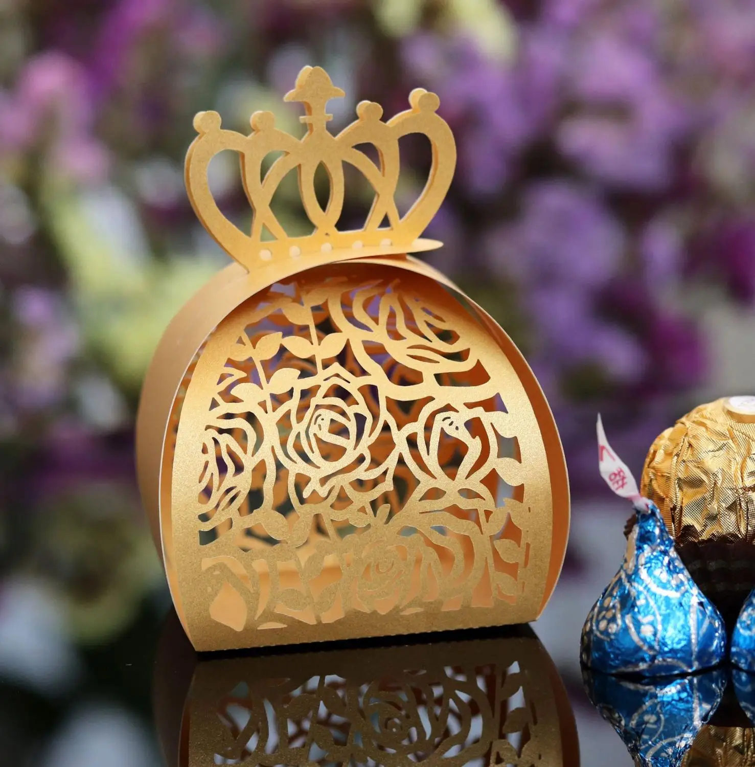 50 шт. Цветочная лазерная резка корона роза коробка для конфет на день рождения