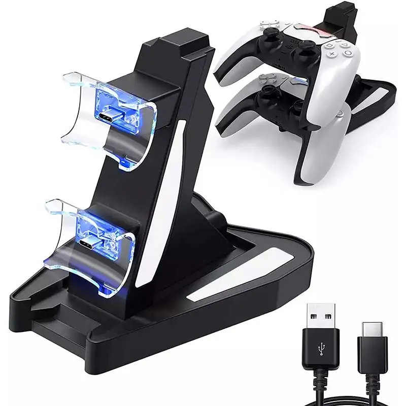 

For PS5 Dual Controller Charger Dock Fast Charging Docking Station Stand For Sony PS5 Wireless Gamepad With LED Indicator Type-C