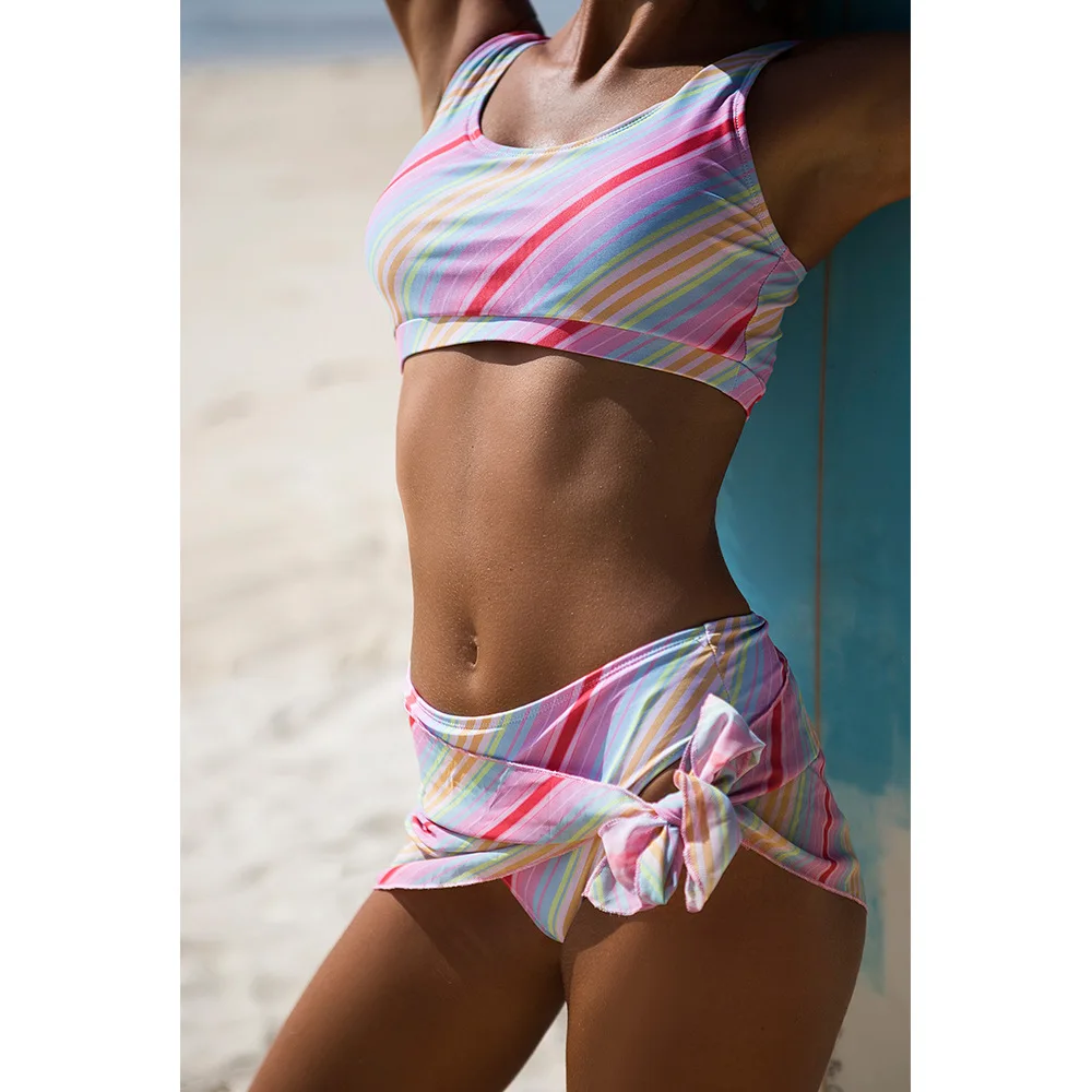 3 предмета купальник Для женщин майка спортивные Купальники с завышенной талией