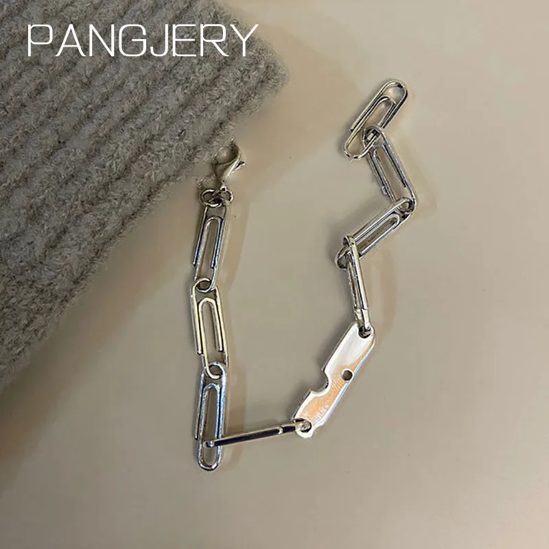 

PANGJERY 925 Stamp Paper Clip Stitching Bracelets for Women Trendy Simple Personality Geometric Party Jewelry Gifts