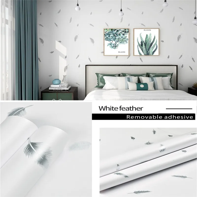 

Fashion Feather Leaves Art Peel And Stick Wallpaper Self Adhesive Removable Wall Decor For Home Bedroom Walls Doors Cabinets