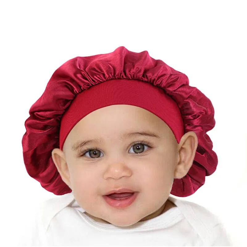 

Детская шапочка, сатиновая мягкая однотонная шапочка для сна с широкой лентой, регулируемые шапки для ухода за волосами для мальчиков и дев...