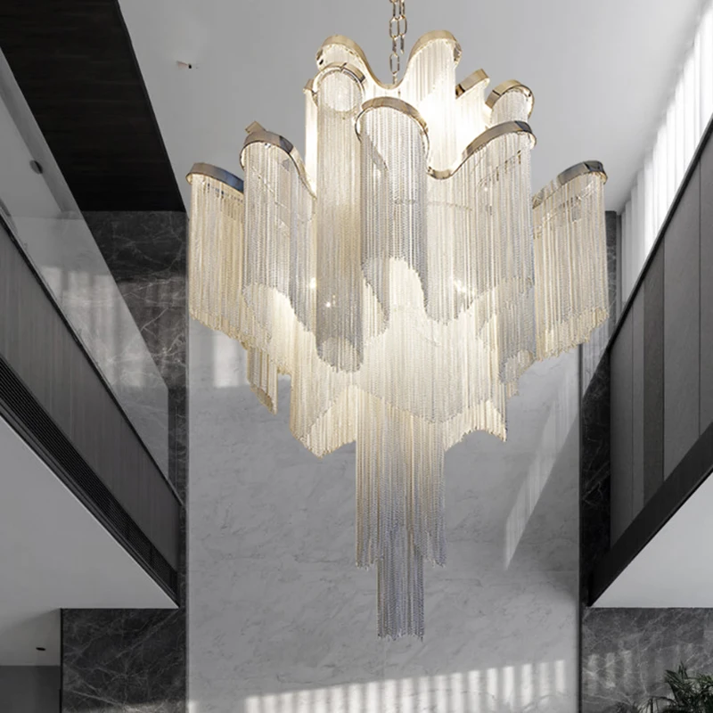 

Modern Chain Tassel Led Pendant Lights Luxury Hotel Staircase Decoration Pendant Lights Restaurant Interior Lighting Lustres