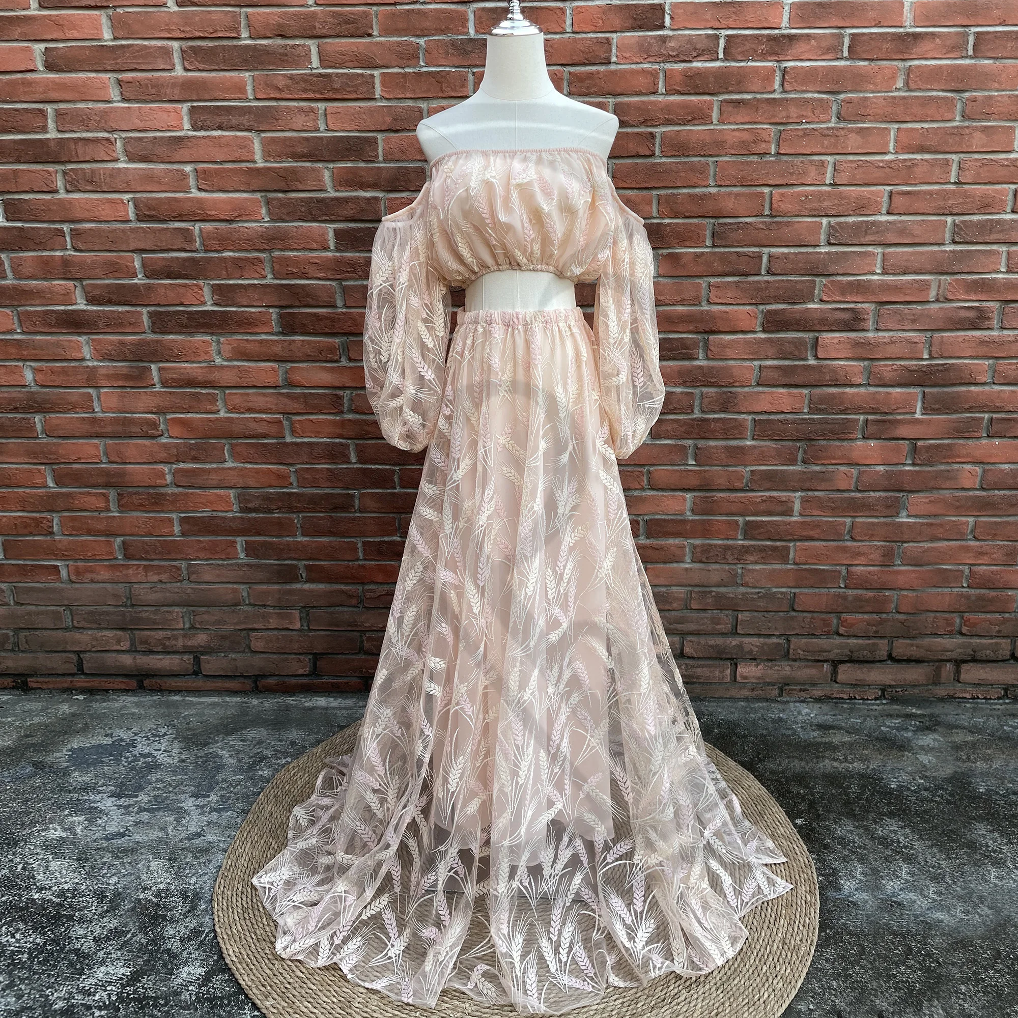 A Suit Photo Shoot Props Maternity Dress Pregnant Wheat Mesh Gown Maxi Robe for Woman Photography Accessories Baby Shower Gift