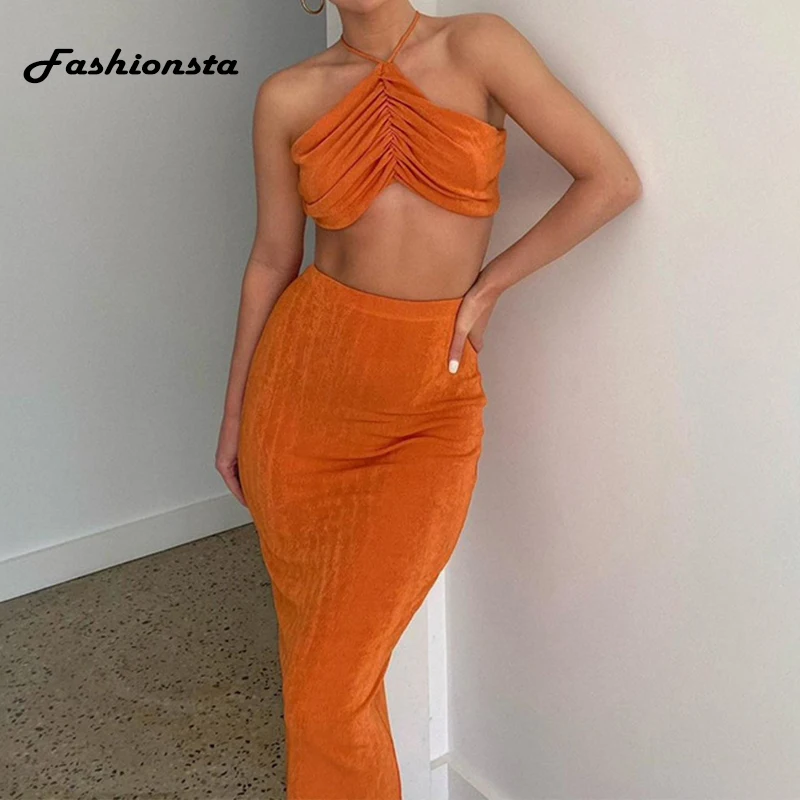 Fashionsta длинное платье Лето сексуальное однотонное миди двойка для выпускного