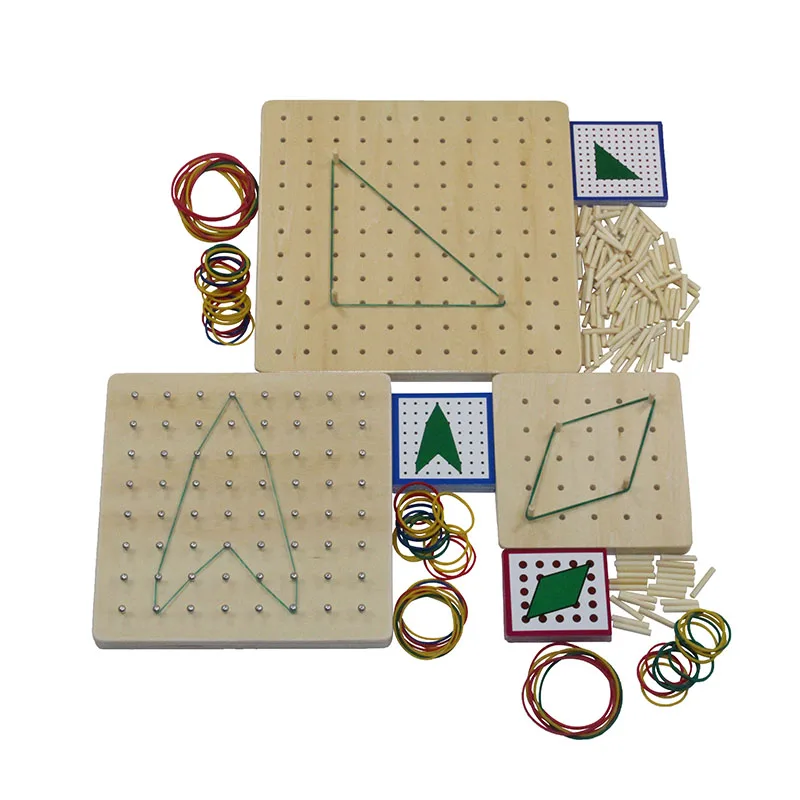 Игрушки Монтессори деревянная доска для ногтей с карточкой геометрические