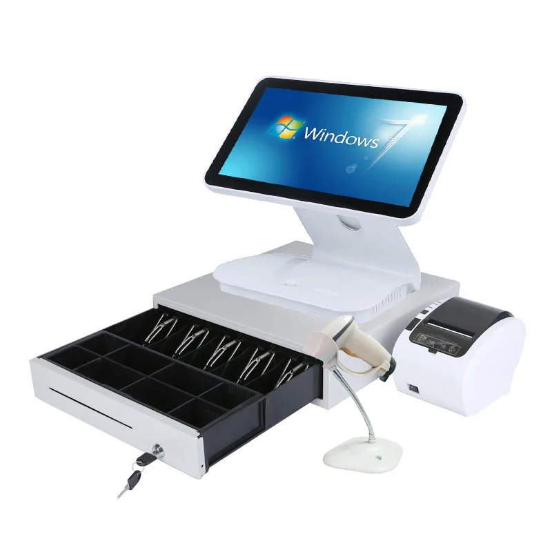 Все в одном сенсорный экран Pos терминал с принтером ящик для наличных денег и