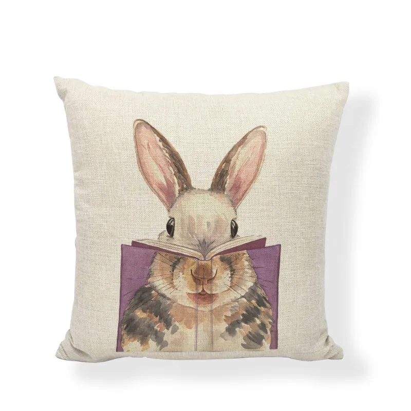 Pillowcase Color Rabbit Oil Painting Linen Hug Children's room Decoration Car Sofa Waist Pad Cover | Дом и сад