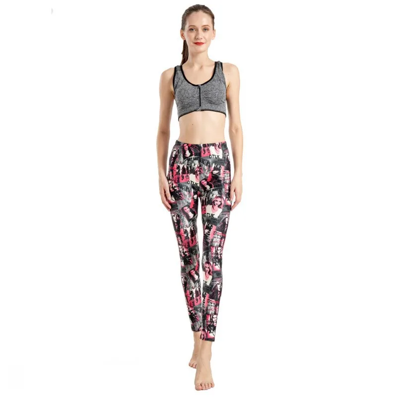 

WILK Fashionable joker printing female trousers exercise outside render yoga pants elastic cultivate one's morality show thin