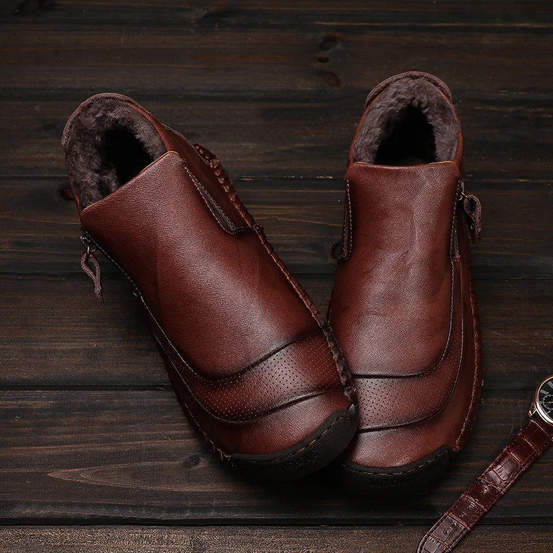 Мужские повседневные рабочие ботинки из натуральной кожи зимние хлопковые