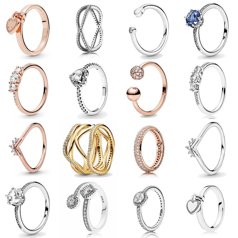 Original 925 Sterling Silver Tiara Wishbone Ring Clear Sparkling Crown Solitaire Ring For Women Fashion Jewelry