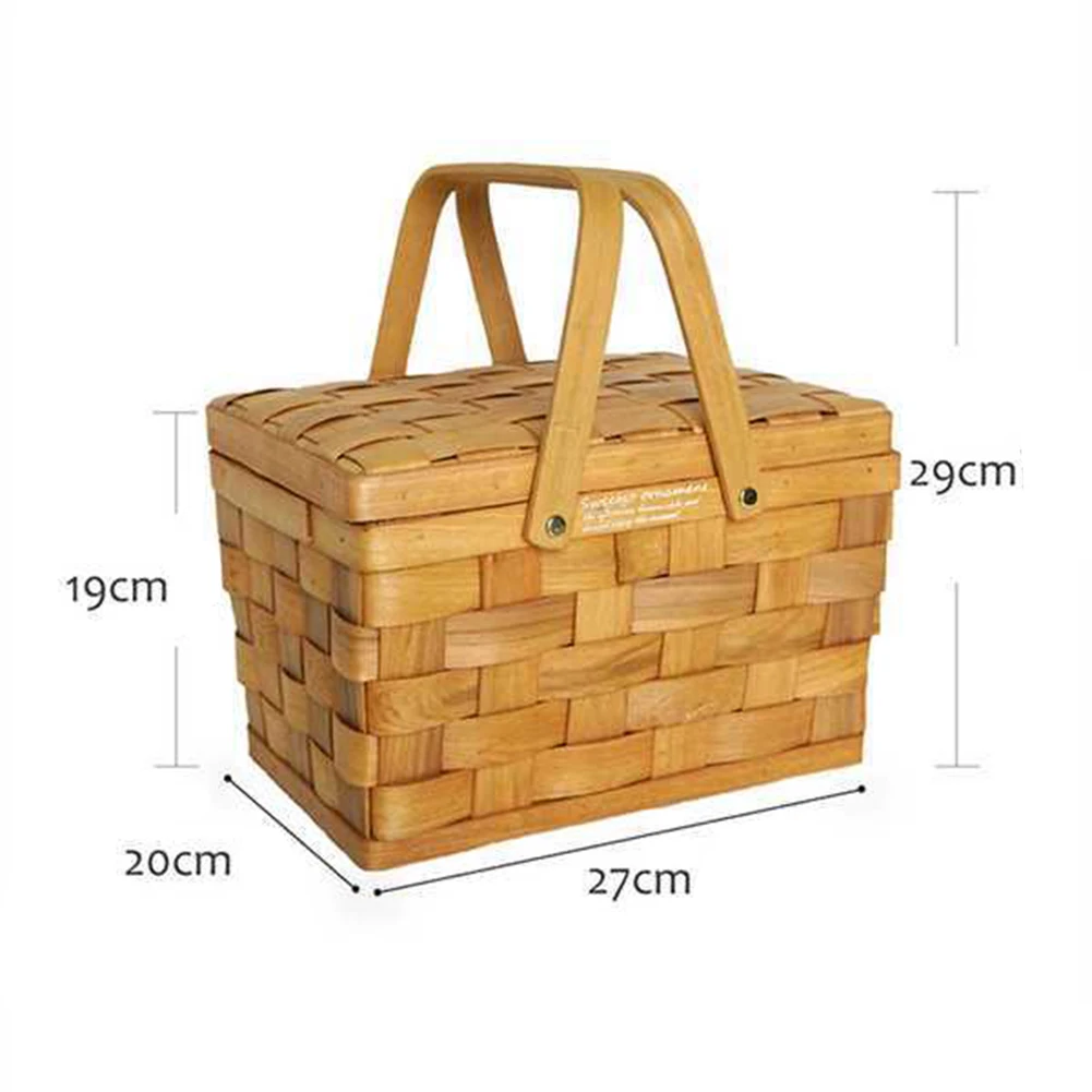 

Portable Wooden Storage Box With Lid Hand-woven Jewelry Box Wicker Makeup Organizer Storage Basket For Home Camping Picnic