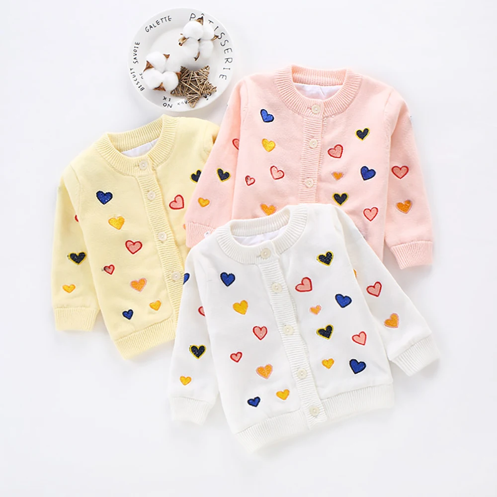 

0-4 Years Old Infant Kids Sweaters Cute Baby Girls Embroidery Knitted Cardigan Sweater Coat 2021 Spring Autumn Children Clothes