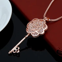 luxury famous brand design flower key pendant long necklace women rose gold jewelry femalel sweater chain necklace