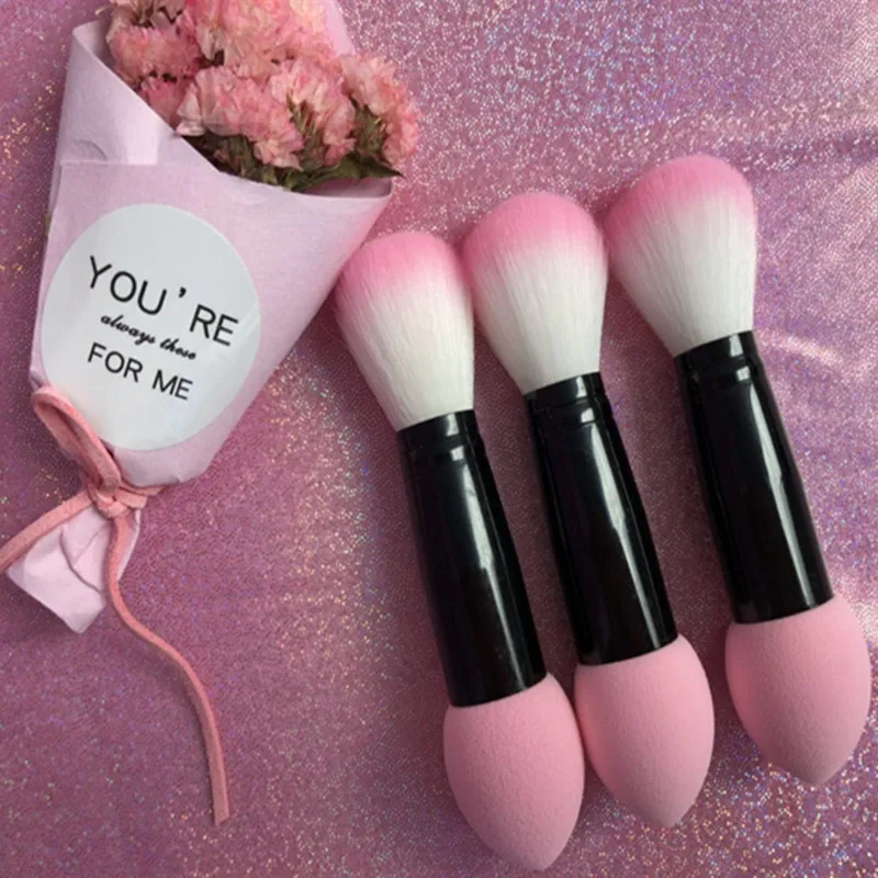 Make up brushes 1 шт., профессиональная нейлоновая кисть для румян с губкой, кисти для макияжа, две головки, металлические косметические инструменты с губкой, Прямая поставка - Цвет: Make up brushes
