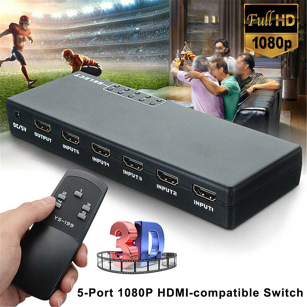 3D 1080p 5 портов 4K HDMI-совместимый Переключатель Селектор сплиттер концентратор