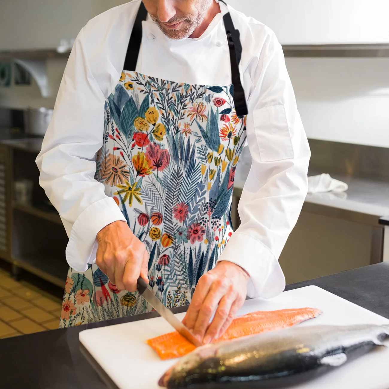 Регулируемый Фартук с цветами для кухни ресторана бара повара нагрудник унисекс