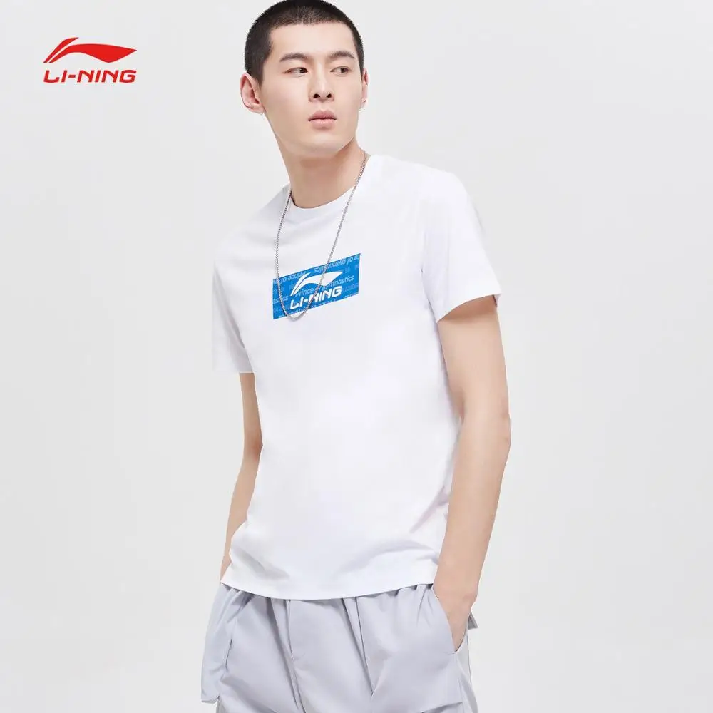 Li-Ning Мужская трендовая футболка из 66% хлопка 34% полиэстер дышащая Стандартная