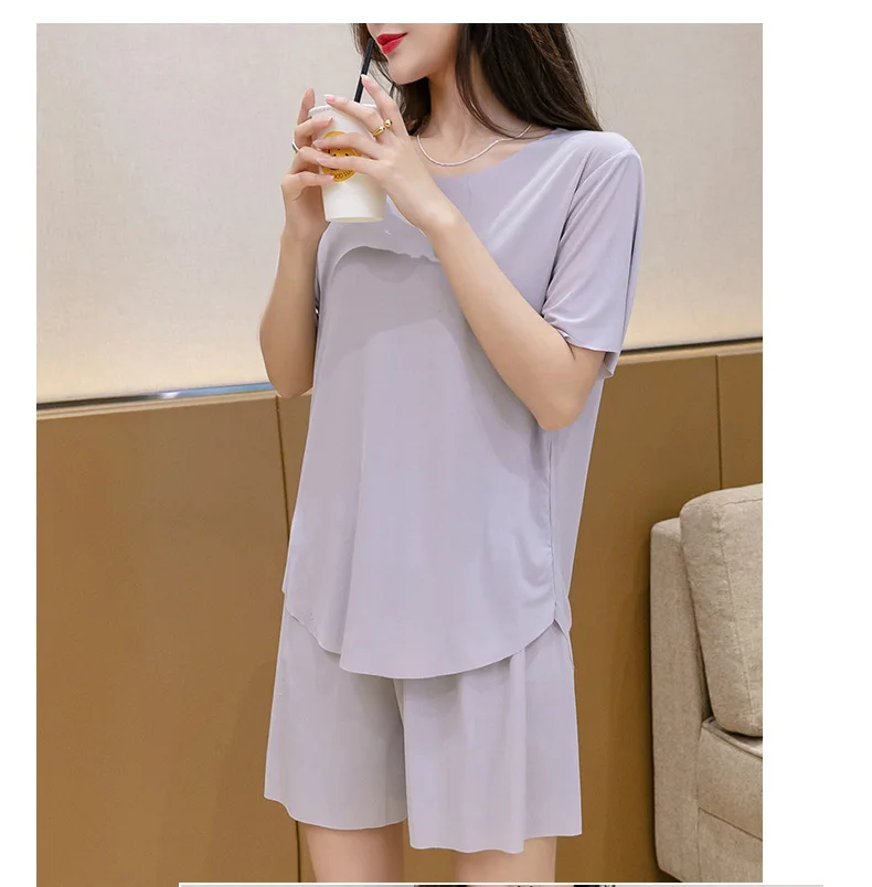 Women Sleepwear Summer Pajama Set 5colours Turn Down Collar Faux Silk Satin Short Sleeve Casual Female Pijama Home Wear Shorts