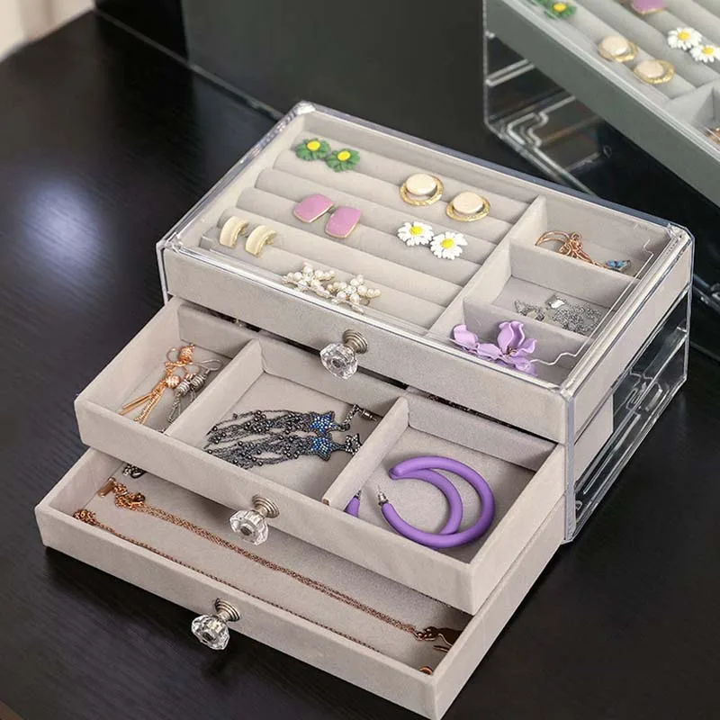 hot sales jewelry box fashion portable velvet ring earrings display organizer tray holder earring jewelry storage case showcase free global shipping