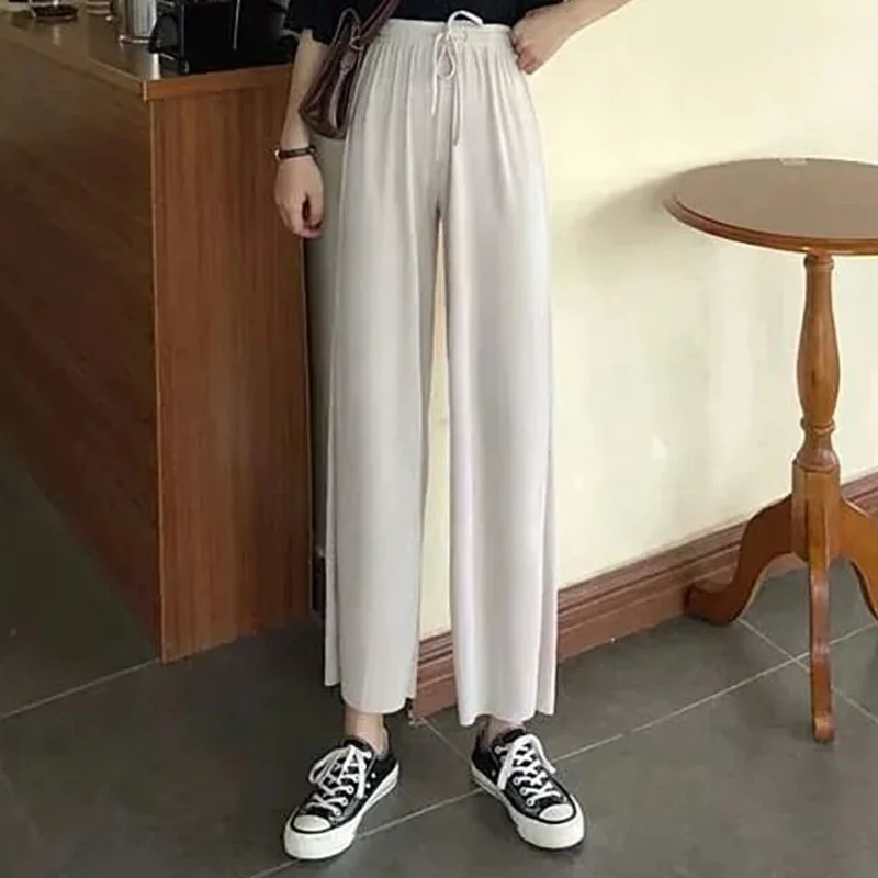 

High Waist Wide Leg Pants Korean Style Women Loose Bandage Long Trousers