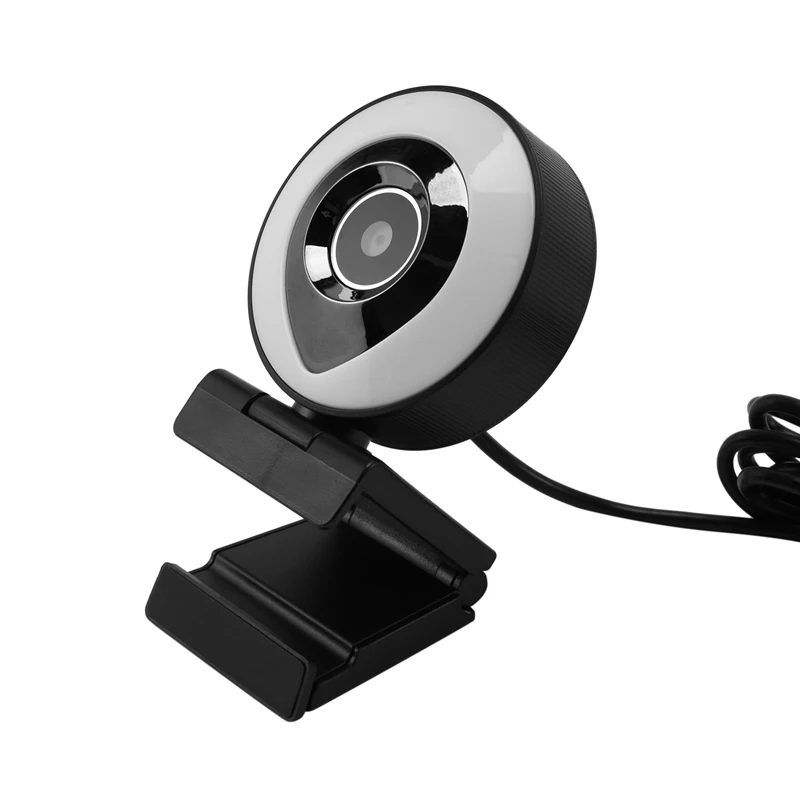 

HD 1080P 2MP Webcam with Microphone Fill Light, Press Panel Rotatable Mini Camera for Live Video Conferencing