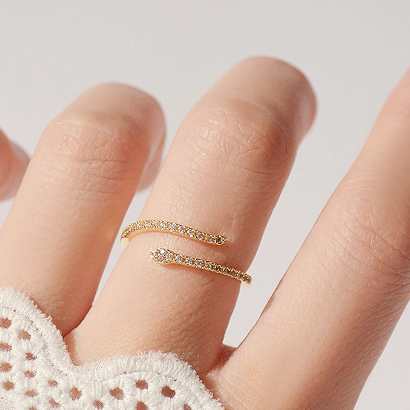 

Vintage Noble 14k Real Gold Jewelry Rattlesnake Rings for Women Adjustable Open Brilliant Zircon Wedding Party INS Hot Fine Gift