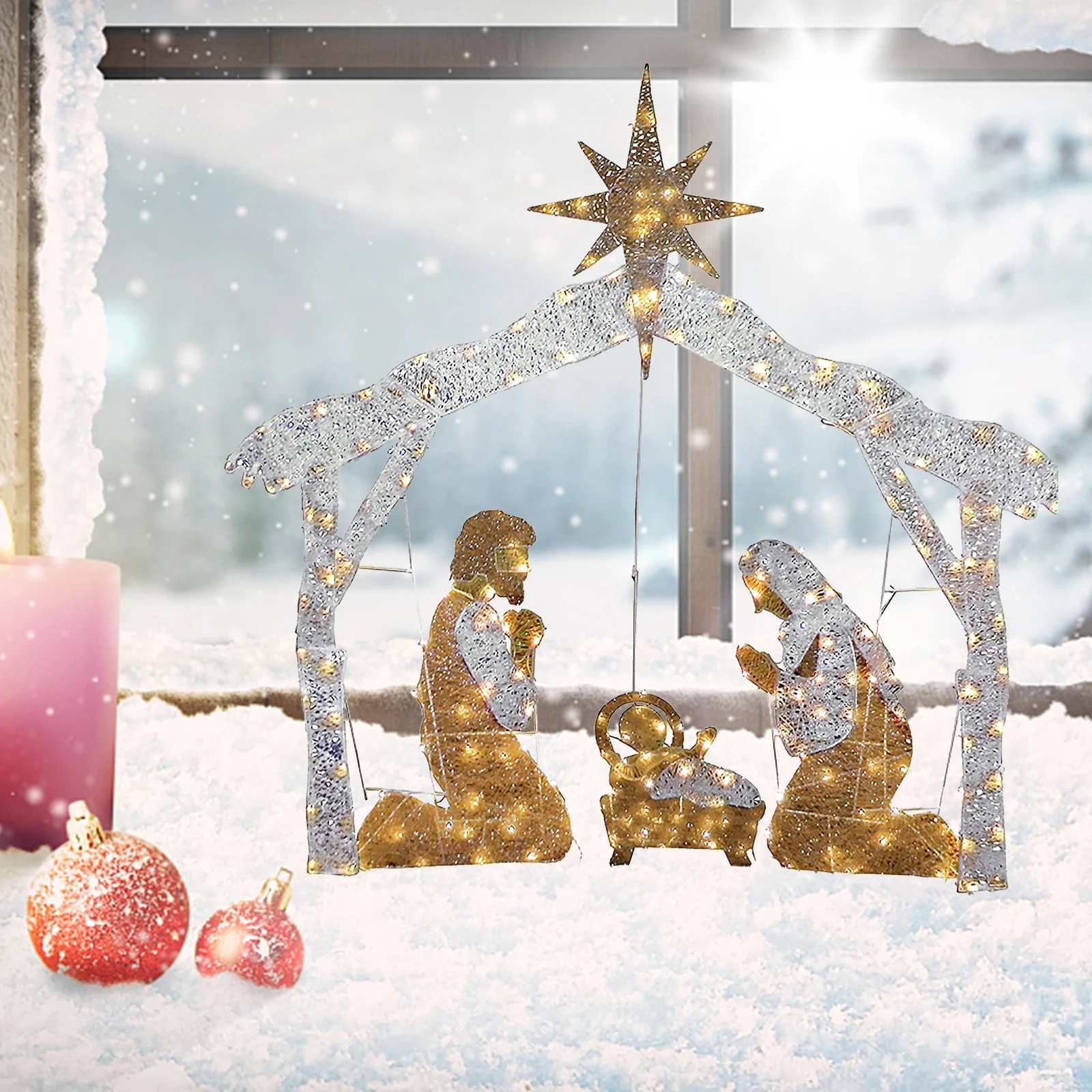 

Christmas Nativity Scene Light Up Window Silhouette Yard Garden Decor Stakes Festival Garden Statue Outdoor Decor
