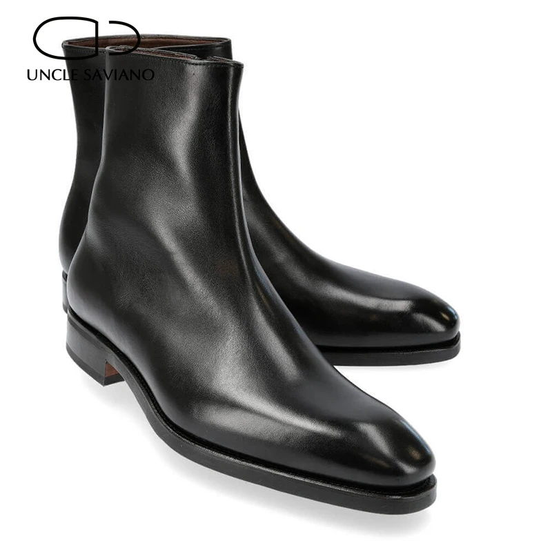 

Uncle Saviano Winter Men Boots Shoes Buckle Strap Add Velvet High-Top Fashion Style Genuine Leather Designer Work Shoes for Men