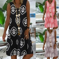2021 summer women vintage printing short sleeve s 5xl plus size dress a line midi dress retro printed loose fit beach casual