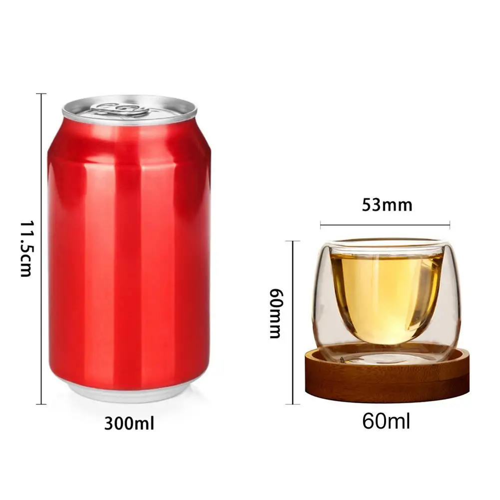 80ML Double Design Clear Tea Cup with Bamboo Tray Set Anti-hot Tasse Heat-resistant Small Glass Cups for Cafe Scented Coffee | Дом и сад