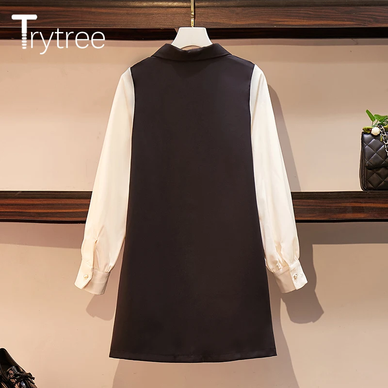 Trytree/осеннее женское платье рубашка Повседневное с отложным воротником