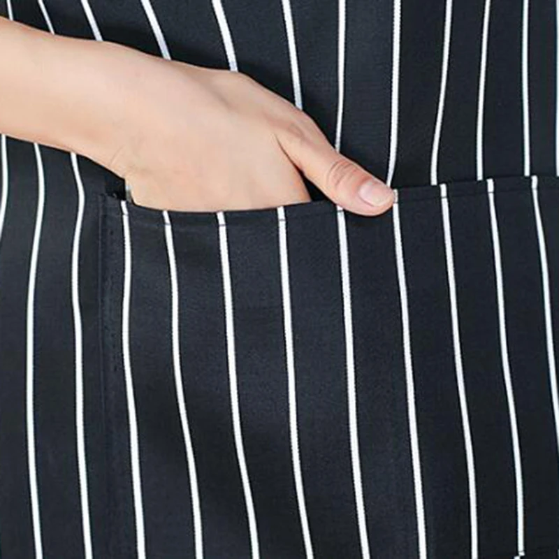 

Adjustable Half-length Adult Apron Striped Hotel Restaurant Chef Waiter Apron Kitchen Cook Apron With 2 Pockets