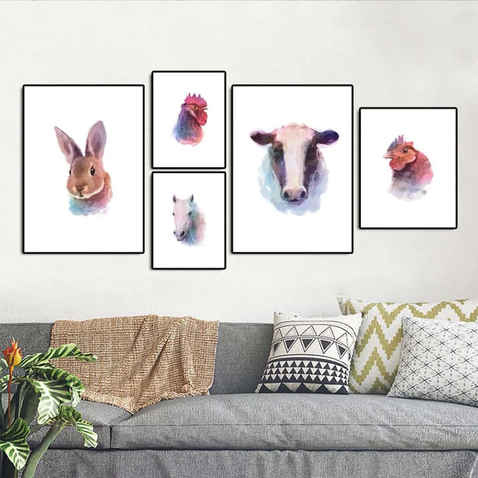 Акварель напечатанная картина с рисунком животных Современное украшение для