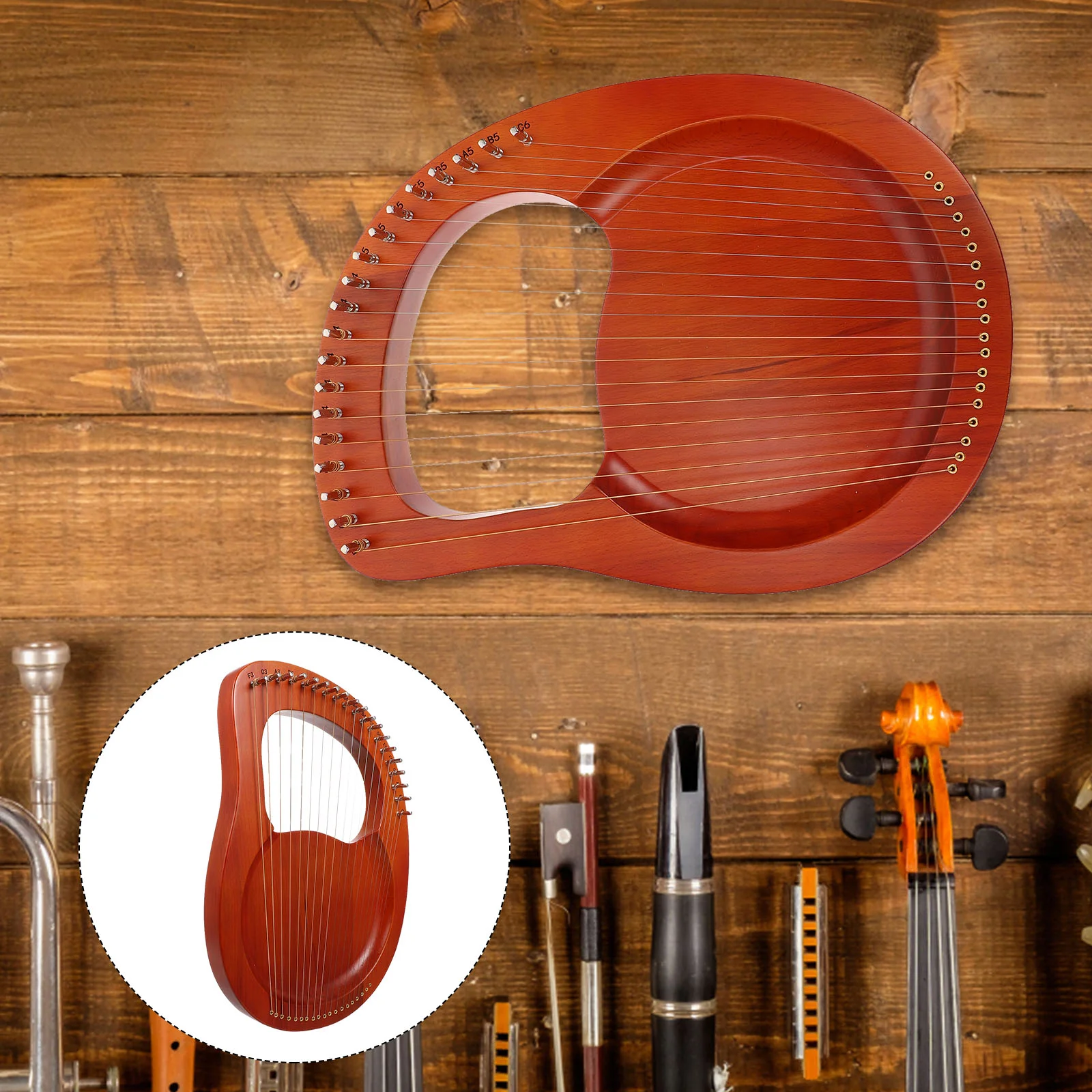 

1 Набор Lyre Harp 19 металлических струн ручной Harp деревянный корпус струна инструмент (цвет древесины)