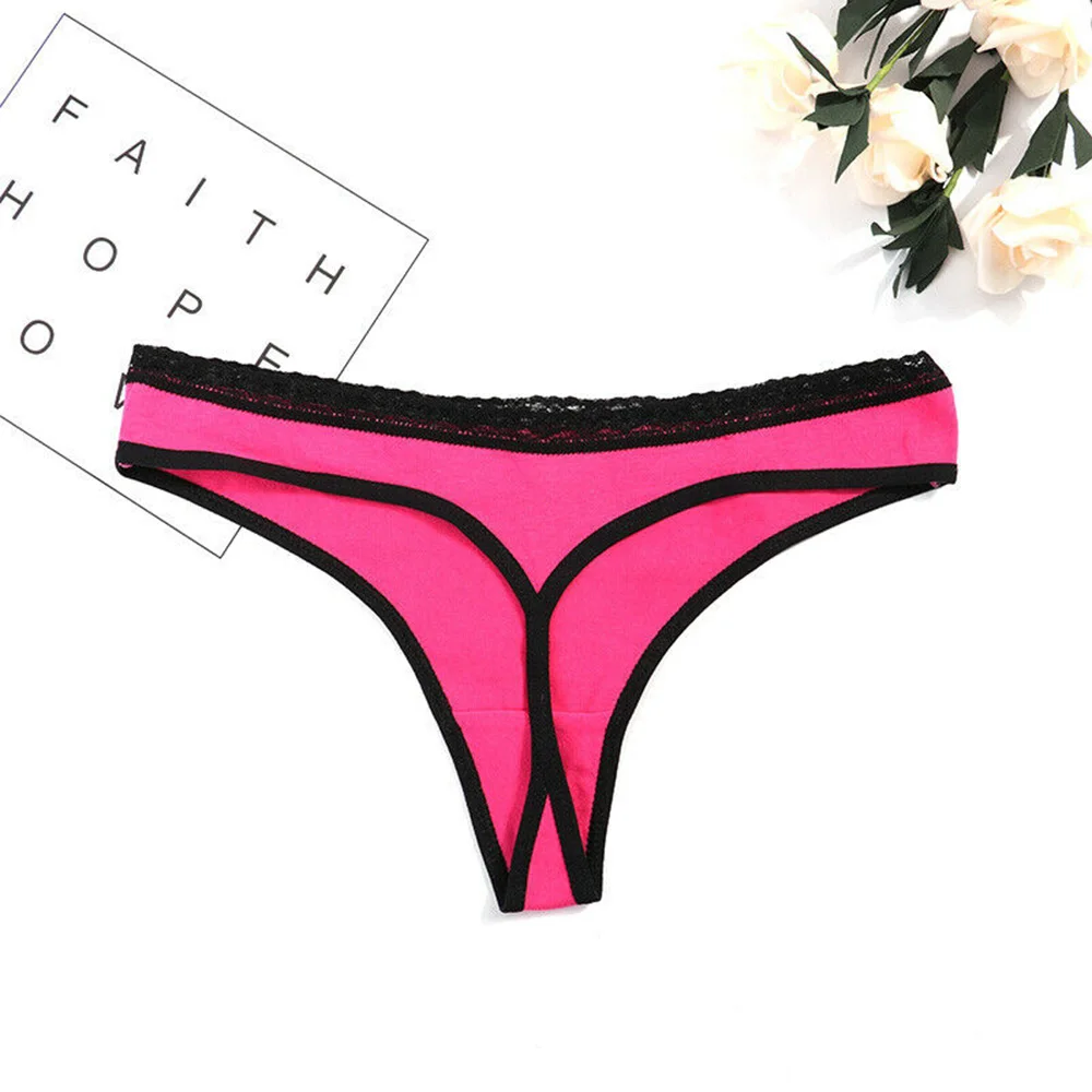 

1 PC Sexy Women Cotton T-back G-string Lace Side Bow Panties Briefs Underwear Low-rise Thongs Soft Lady Lingerie Random Color