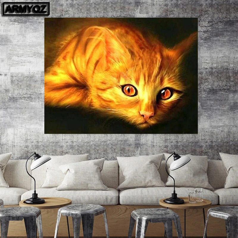 Сделай Сам Бриллиантовая мозаичная фигурка животного Оранжевый кот Вышивка квадрат Алмазная картина