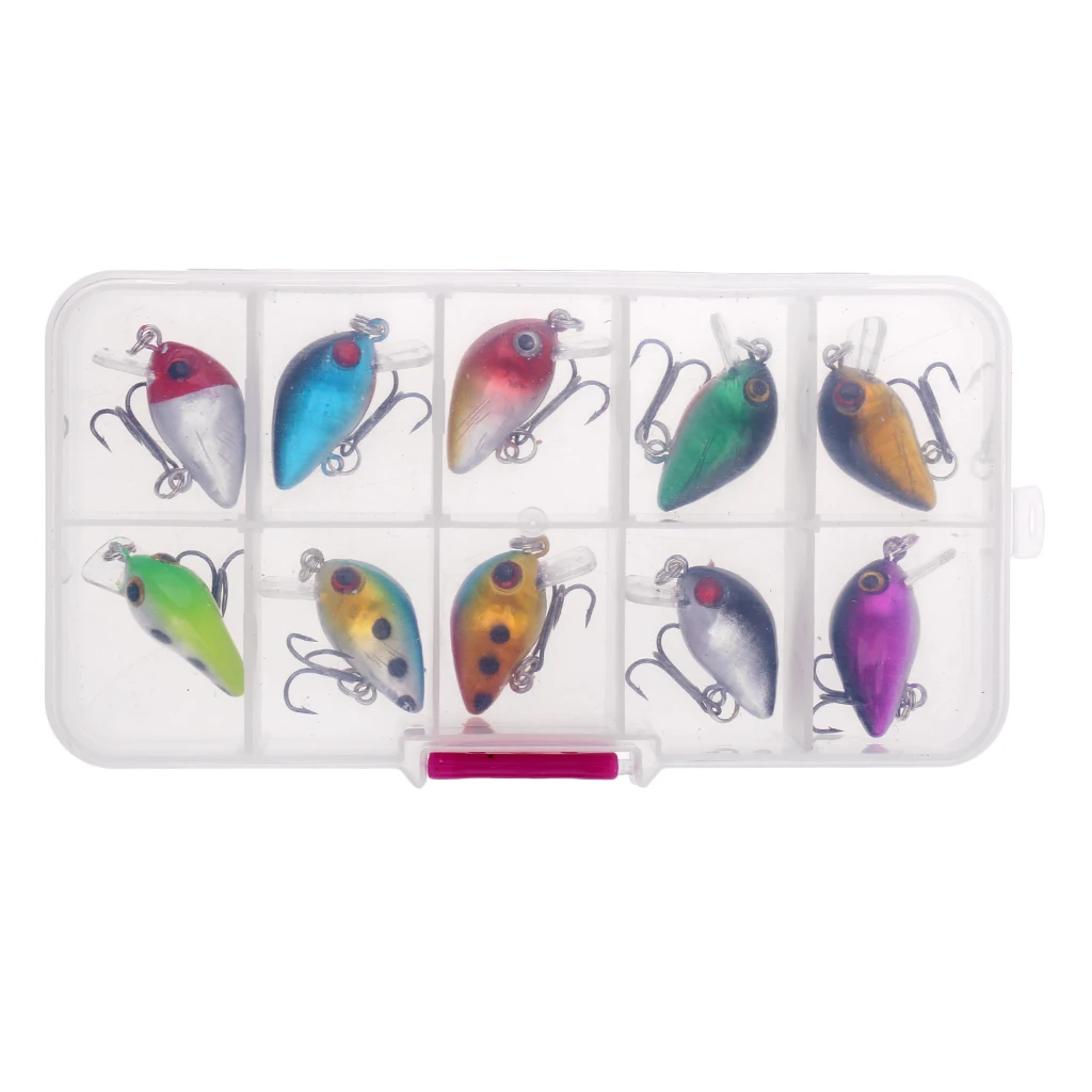 

10Pcs/Box Mini Fishing Lures 10 Colors Baits 2.6cm Vibration Minnow Baits