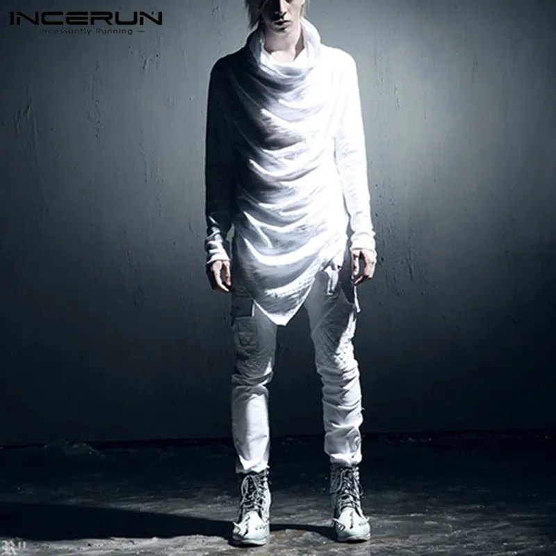 Модная мужская рубашка в стиле панк однотонная уличная одежда с капюшоном и