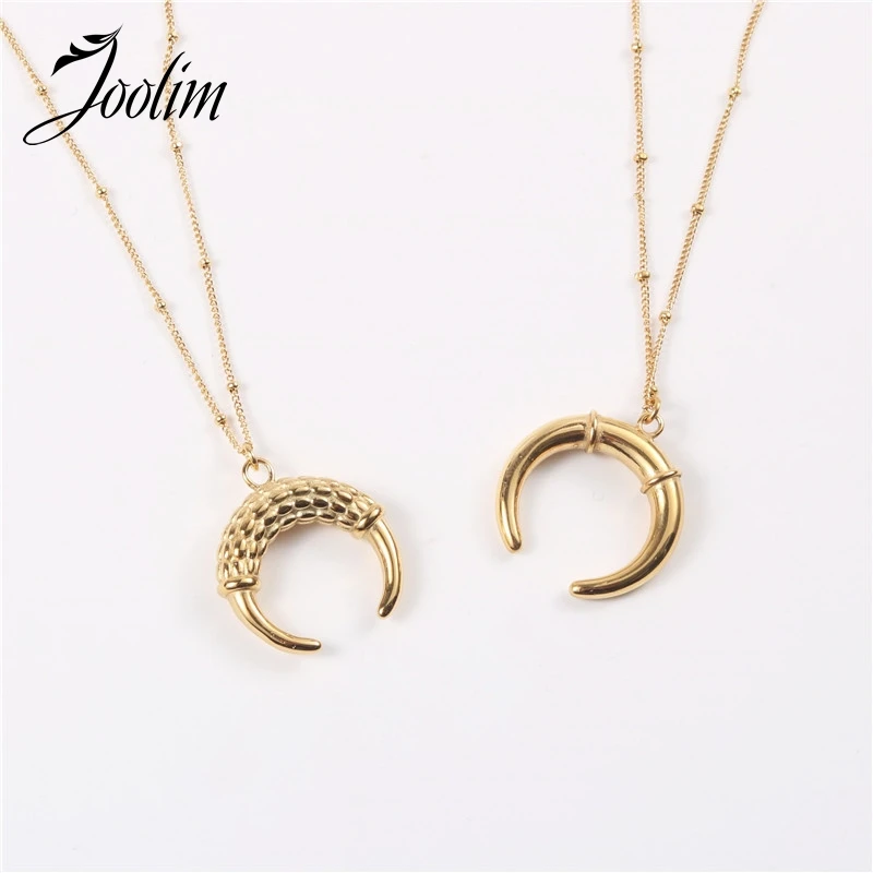 

Joolim Jewelry High End PVD Wholesale Non Tarnish Fashionable Horn Moon Pendant Stylish Stainless Steel Necklace For Women