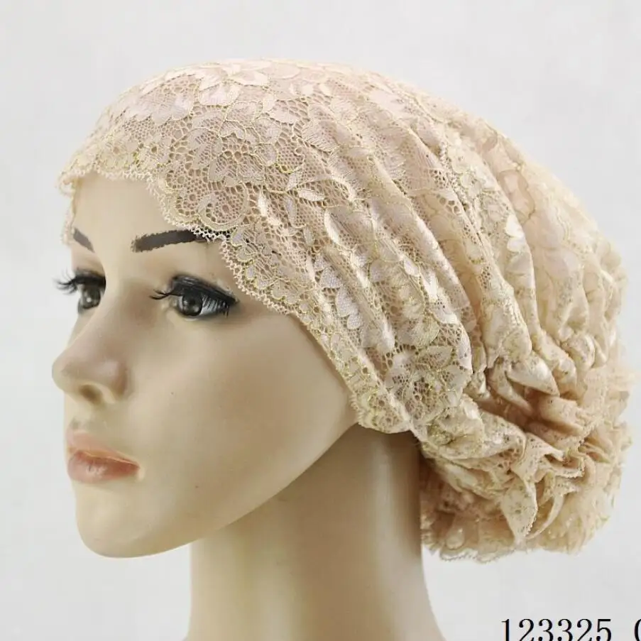 Кружевная мусульманская внутренняя Женская хиджаб шапка исламский шарф белый