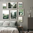 Плакат с изображением зеленой горы, леса, Листьев, природного пейзажа, Картина на холсте в скандинавском стиле, Настенная фотография, картина для спальни, домашнего декора