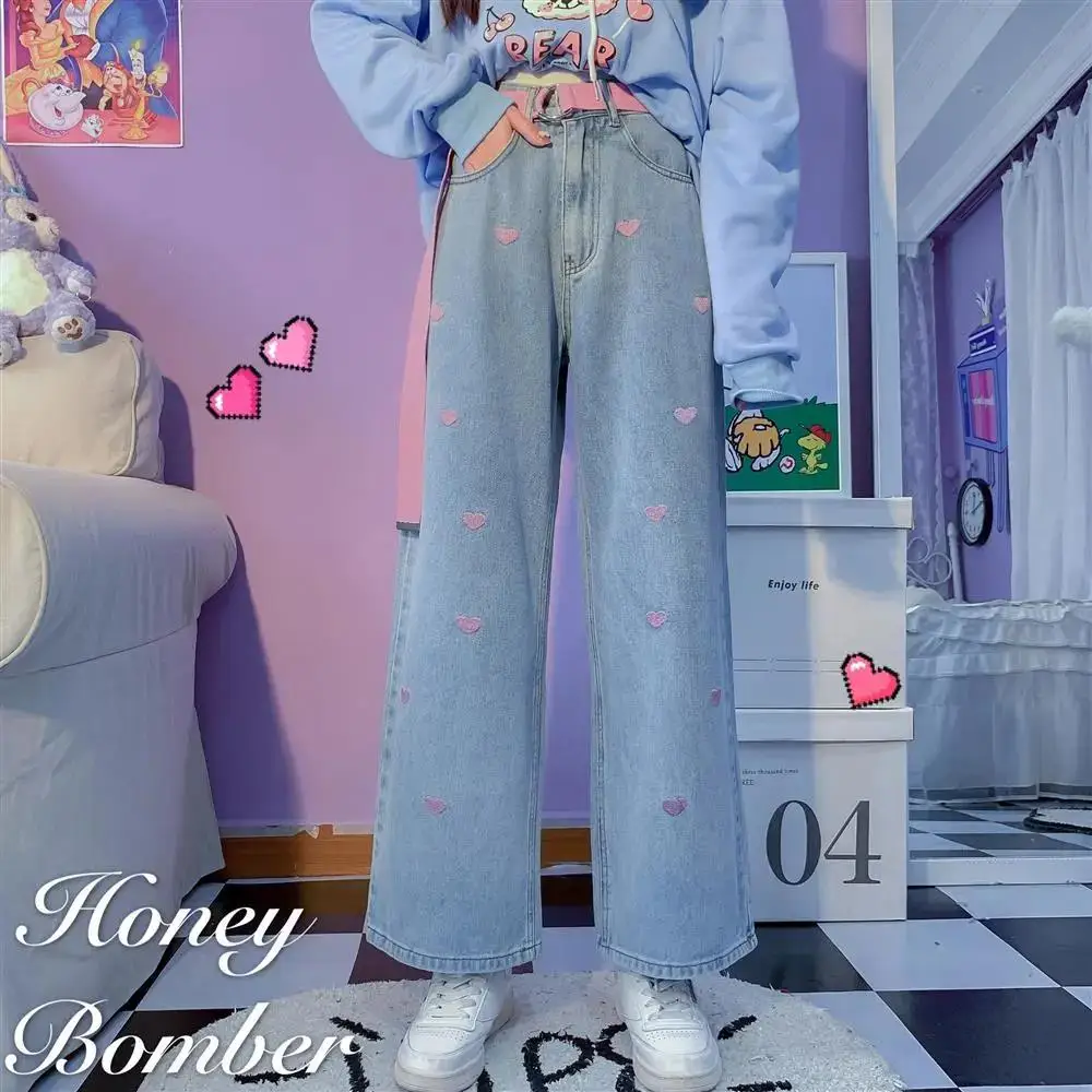 

Джинсы-бойфренды женские летние с вышивкой, с завышенной талией, 2021, прямые брюки