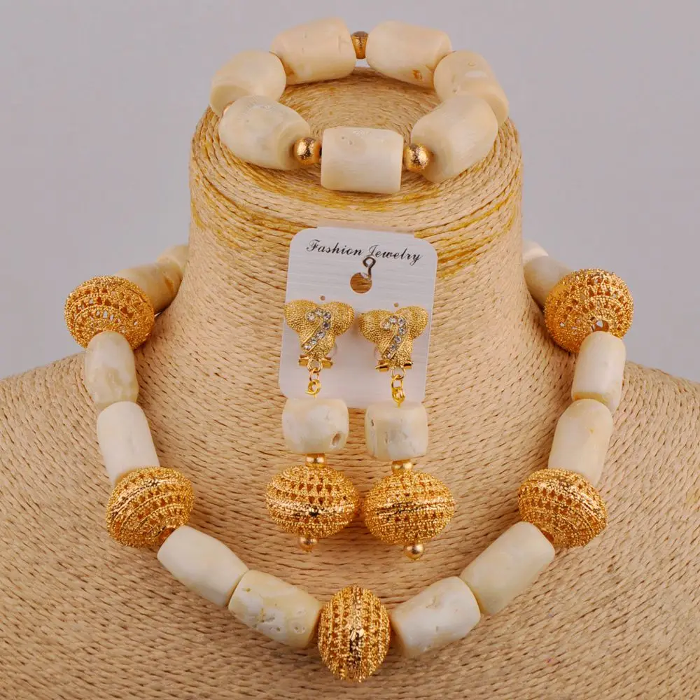 

Wedding Jewelry White Natural Coral Bead Necklace Nigeria Wedding African Bride Wedding Accessories Female Necklace Set AU-322